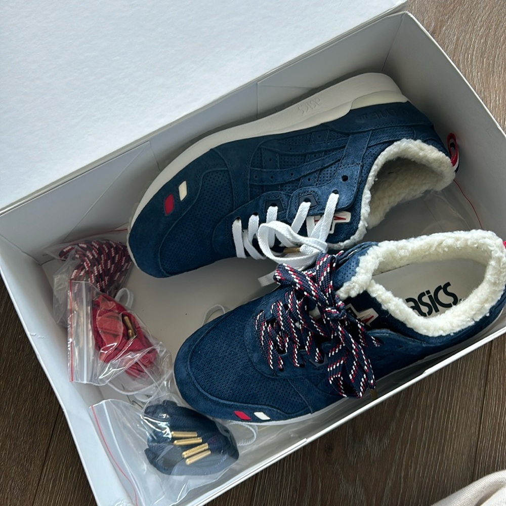 Kith ASICS collab navy blue shearling sneakers